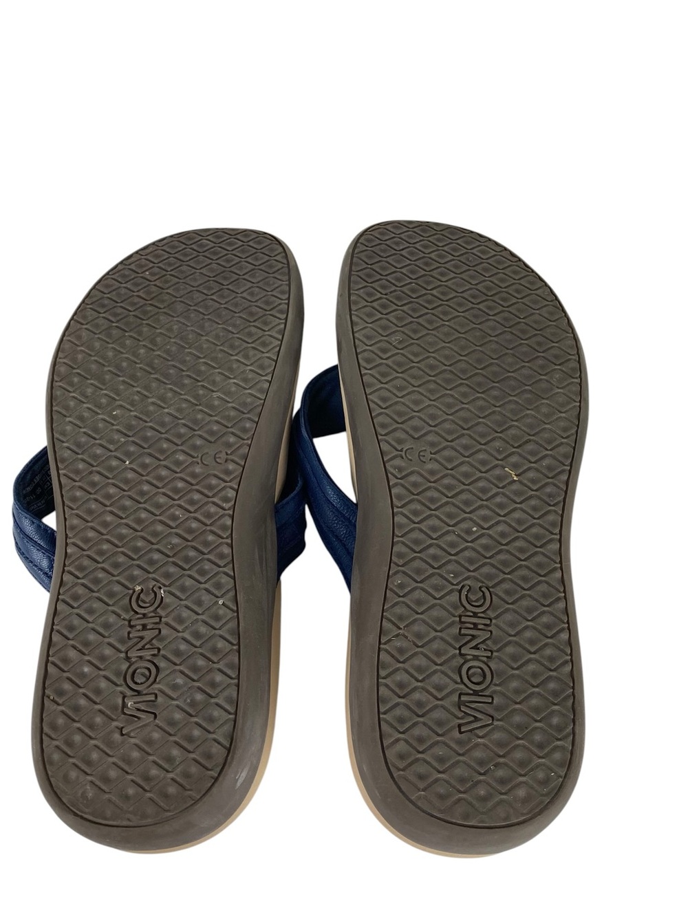 Vionic Aloe Navy Blue Leather Sandals Toe Post Orthotic Arch Thongs Flip Flops - Picture 9 of 11